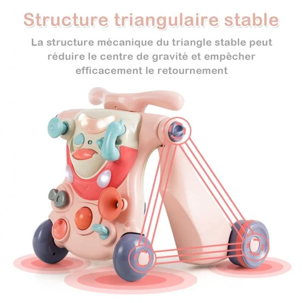 Trotteur Convertible 2 en 1 pour Apprendre à Marcher pour Enfants de 6 à 36 Mois en ABS et PP 61x37x43cm Rose