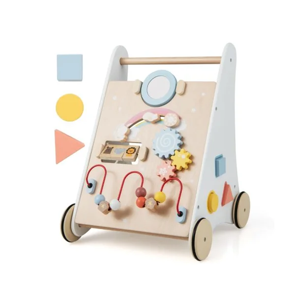 Trotteur en Bois pour Bébé Jouet d'Apprentissage de Marche Centre d'Activités 7-1 Développe la Motricité Stimule la Créativité Blanc