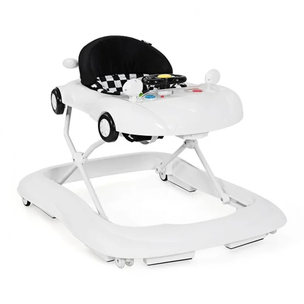 Trotteur Musical pour Bébé de 6 à 18 Mois Pliable et Ajustable, Capacité 12 kg, en PP, 78,5x64,5x12,5-22,5cm, Blanc