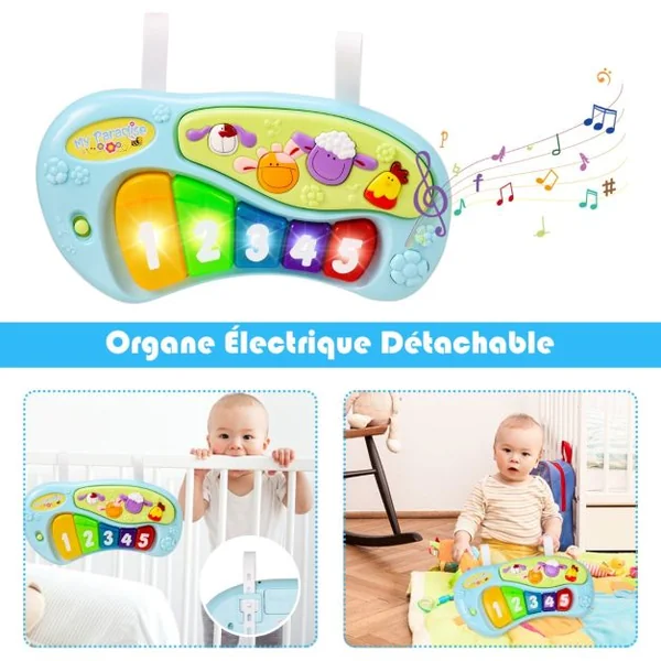Trotteur Musical Évolutif Bébé 2 en 1 Table d'Activités Siège Pivotant à 360° 3 Hauteurs Réglables 5 Jouets Sensoriels Bleu