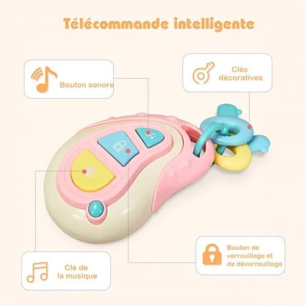 Trotteur Parlant pour Enfants de 6 Mois à 3 Ans pour Apprendre à Marcher Multifonction Sons Lumières 43x38x46cm Rose