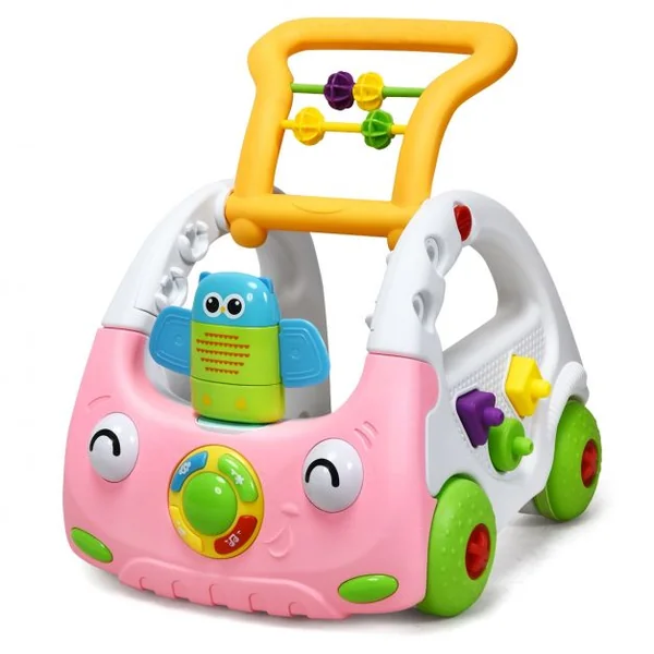 Trotteur Parlant pour Enfants de 6 Mois à 3 Ans pour Apprendre à Marcher Multifonction Sons Lumières 43x38x46cm Rose