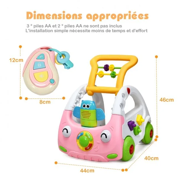 Trotteur Parlant pour Enfants de 6 Mois à 3 Ans pour Apprendre à Marcher Multifonction Sons Lumières 43x38x46cm Rose