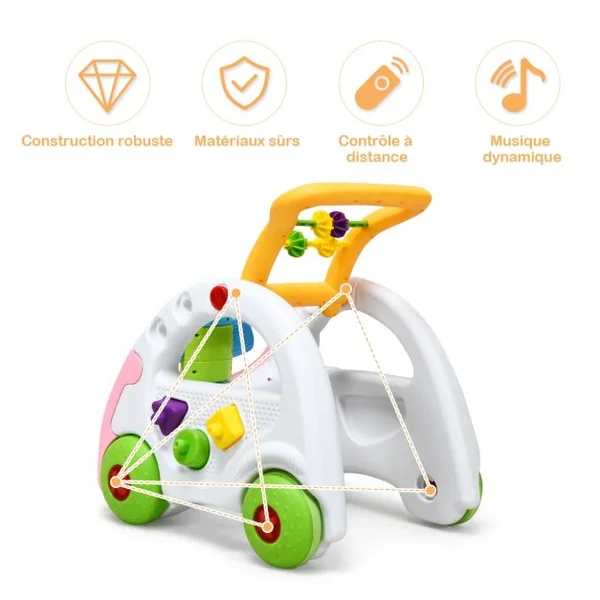 Trotteur Parlant pour Enfants de 6 Mois à 3 Ans pour Apprendre à Marcher Multifonction Sons Lumières 43x38x46cm Rose