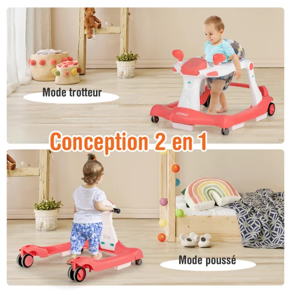 Trotteur Pliable 2 en 1 Hauteur et Vitesse Réglables Effet Sonore avec Lumières Coussin Lavable 6-18 Mois Noir/Vert/Gris/Orange/Noir+Blanc