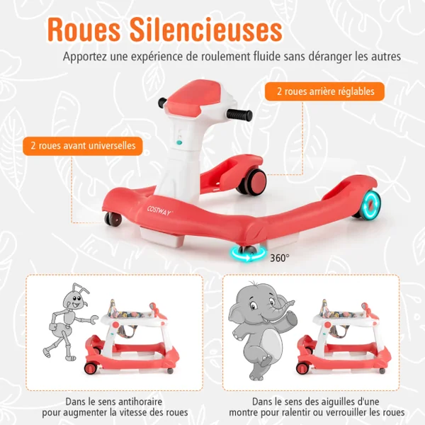 Trotteur Pliable 2 en 1 Hauteur et Vitesse Réglables Effet Sonore avec Lumières Coussin Lavable 6-18 Mois Noir/Vert/Gris/Orange/Noir+Blanc