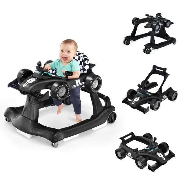 Trotteur Pliable 4 en 1 Pousseur Hauteur et Vitesse Réglables Boîte à Musique avec Lumière Volant Apparence de Voiture Noir