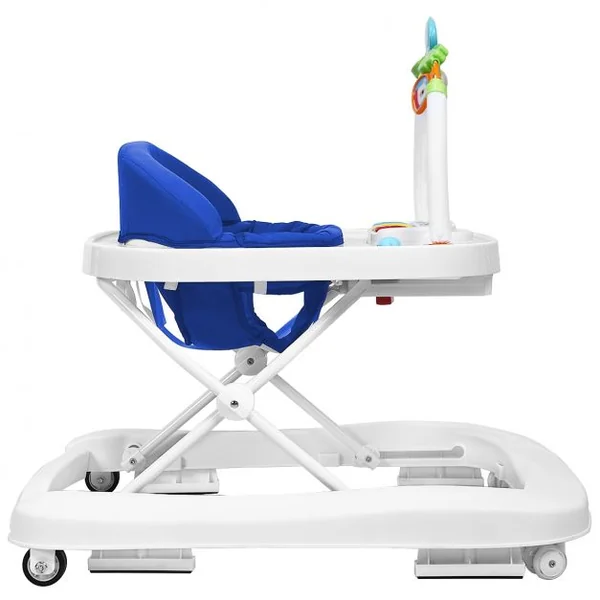 Trotteur pour Bébé de 6 à 18 Mois Compact Pliable 2 en 1 avec Siège Rembourré Plateau Jouets Amovible 75x60x70cm Bleu