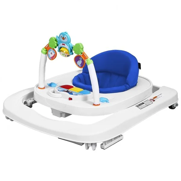 Trotteur pour Bébé de 6 à 18 Mois Compact Pliable 2 en 1 avec Siège Rembourré Plateau Jouets Amovible 75x60x70cm Bleu