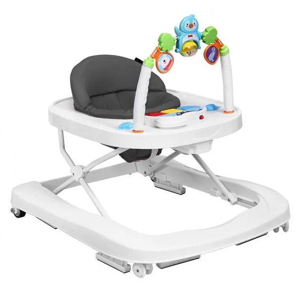 Trotteur pour Bébé de 6 à 18 Mois Compact Pliable 2 en 1 avec Siège Rembourré Plateau Jouets Amovible 75x60x70cm Gris