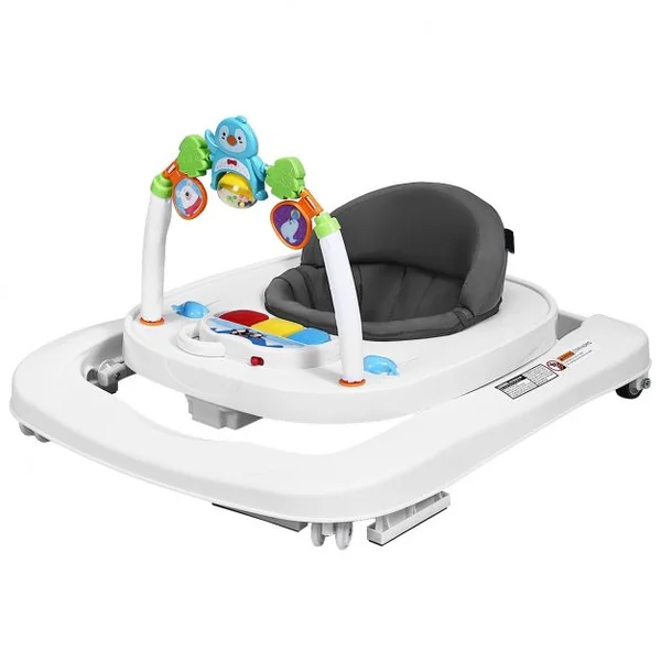 Trotteur pour Bébé de 6 à 18 Mois Compact Pliable 2 en 1 avec Siège Rembourré Plateau Jouets Amovible 75x60x70cm Gris