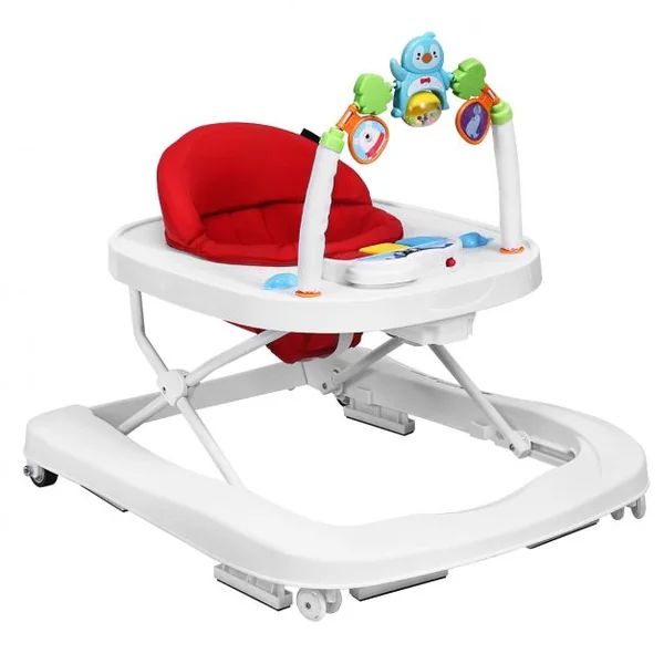 Trotteur pour Bébé de 6 à 18 Mois Compact Pliable 2 en 1 avec Siège Rembourré Plateau Jouets Amovible 75x60x70cm Rose