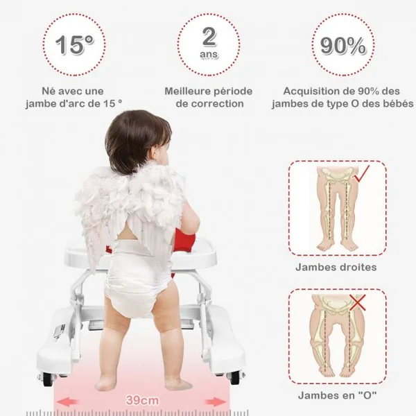 Trotteur pour Bébé de 6 à 18 Mois Compact Pliable 2 en 1 avec Siège Rembourré Plateau Jouets Amovible 75x60x70cm Rose