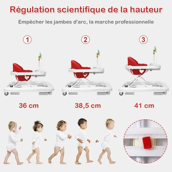 Trotteur pour Bébé de 6 à 18 Mois Compact Pliable 2 en 1 avec Siège Rembourré Plateau Jouets Amovible 75x60x70cm Rose