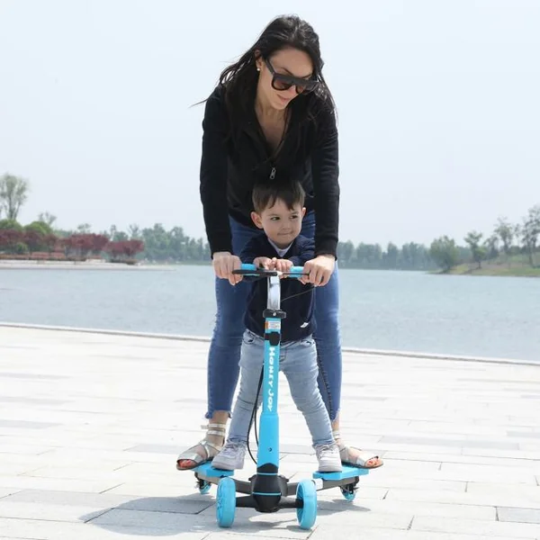 Trottinette enfant 4 Roues Trottinette lumineuse pliable hauteur réglable Capacité 50 kg 82x31x72-84cm Bleu