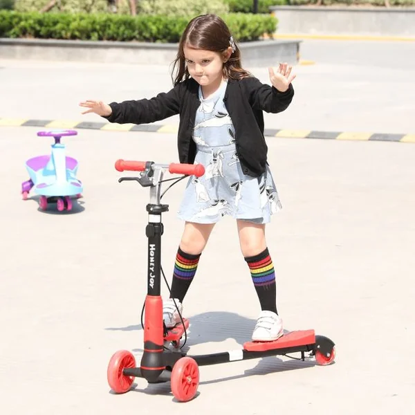 Trottinette enfant 4 Roues Trottinette lumineuse pliable hauteur réglable Capacité 50 kg 82x31x72-84cm Rouge