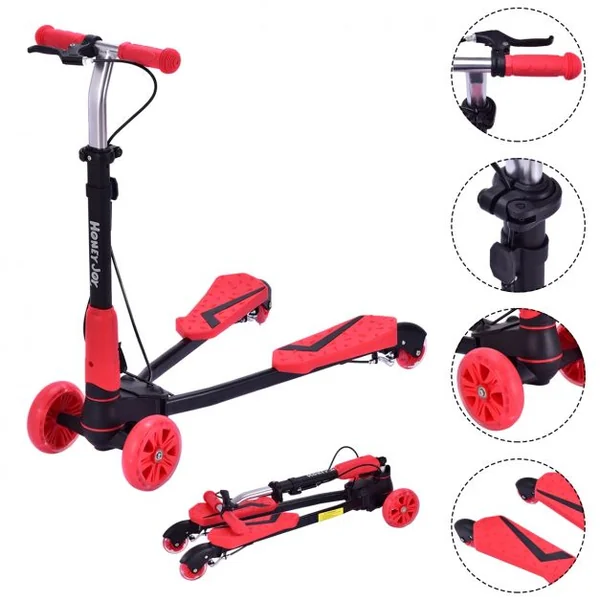 Trottinette enfant 4 Roues Trottinette lumineuse pliable hauteur réglable Capacité 50 kg 82x31x72-84cm Rouge