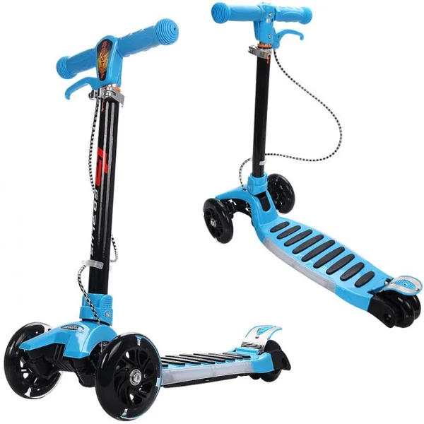 Trottinette enfant pliable Non électrique, 3 roues Lumières LED, Hauteur réglable 67-82cm, 50kg max, Aluminium, PP, Bleu