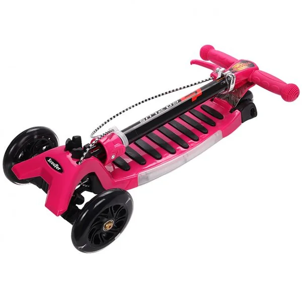 Trottinette enfant pliable Non électrique, 3 roues Lumières LED, Hauteur réglable 67-82cm, 50kg max, Aluminium, PP, rose
