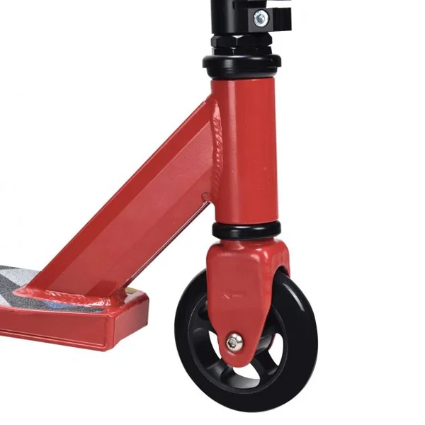 Trottinette Freestyle en Aluminium avec Roues en PU à 360° Frein Arrière et Guidon Antidéparant Support Jusqu'à 100KG Rouge
