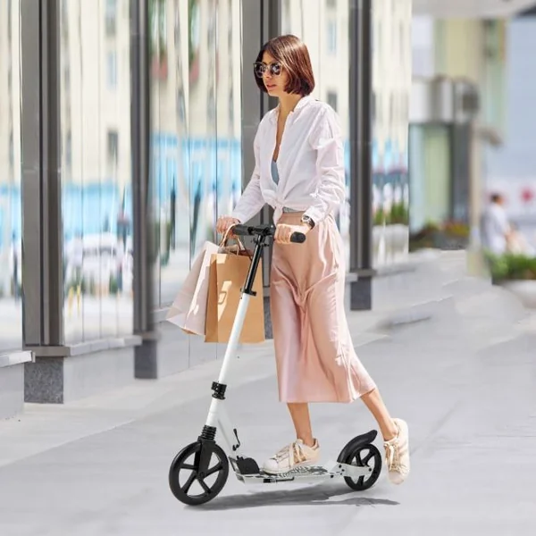 Trottinette Pliable en une Seconde avec Guidon Réglable Cadre en Aluminium Béquille Roulements ABCE-7 Charge 100 kg Blanc + Noir