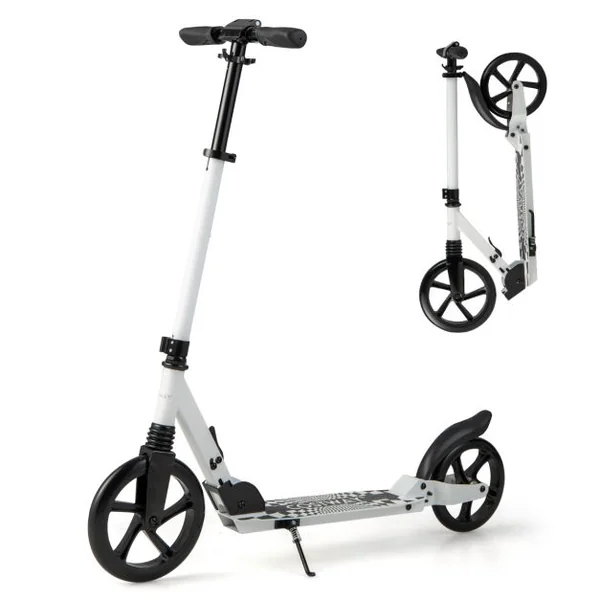 Trottinette Pliable en une Seconde avec Guidon Réglable Cadre en Aluminium Béquille Roulements ABCE-7 Charge 100 kg Blanc + Noir