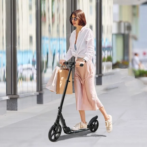 Trottinette Pliable en une Seconde avec Guidon Réglable Cadre en Aluminium Béquille Roulements ABCE-7 Charge 100 kg Noir