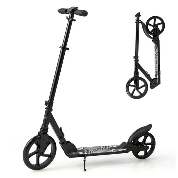 Trottinette Pliable en une Seconde avec Guidon Réglable Cadre en Aluminium Béquille Roulements ABCE-7 Charge 100 kg Noir