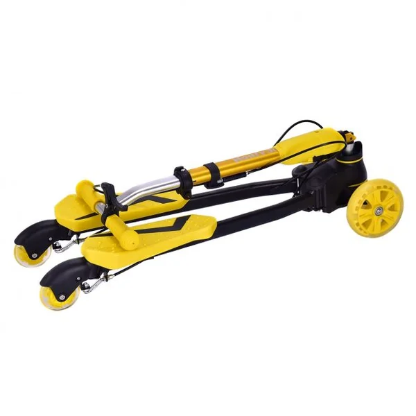 Trottinette Pliable pour Enfant Trottinette avec 4 roues Flash Lumineuses en Alliage Alu et PP, 82x31x72-84cm, Jaune