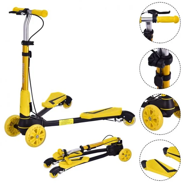 Trottinette Pliable pour Enfant Trottinette avec 4 roues Flash Lumineuses en Alliage Alu et PP, 82x31x72-84cm, Jaune