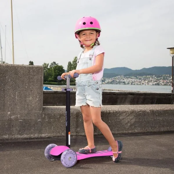 Trottinette pour Enfant à 3 Roues Flash Lumineuses Capacité 20kg en Alliage d’Aluminium et PP, 55x24x60-77cm, Rouge