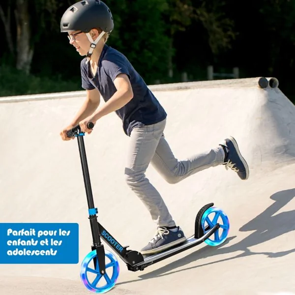 Trottinette Sport avec Plateau en Aluminium Poignée Ajustable pour les Enfants de 10 ans et plus Bleu
