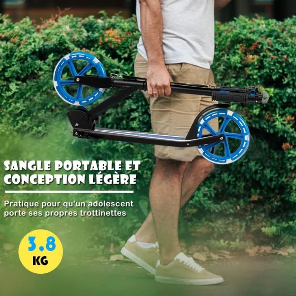 Trottinette Sport avec Plateau en Aluminium Poignée Ajustable pour les Enfants de 10 ans et plus Bleu
