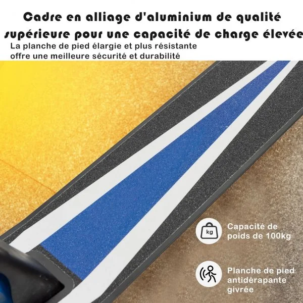 Trottinette Sport avec Plateau en Aluminium Poignée Ajustable pour les Enfants de 10 ans et plus Bleu