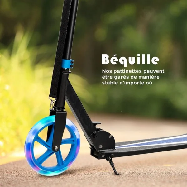 Trottinette Sport avec Plateau en Aluminium Poignée Ajustable pour les Enfants de 10 ans et plus Bleu