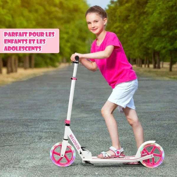 Trottinette Sport avec Plateau en Aluminium Poignée Ajustable pour les Enfants de 10 ans et plus Rose