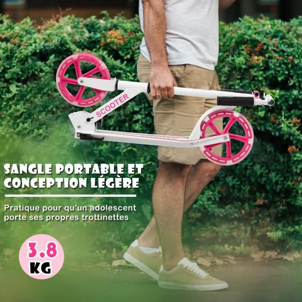 Trottinette Sport avec Plateau en Aluminium Poignée Ajustable pour les Enfants de 10 ans et plus Rose