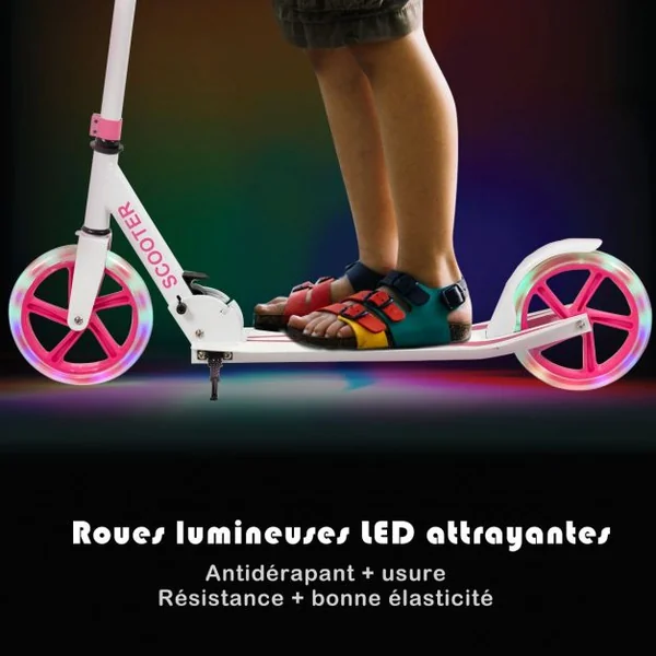 Trottinette Sport avec Plateau en Aluminium Poignée Ajustable pour les Enfants de 10 ans et plus Rose