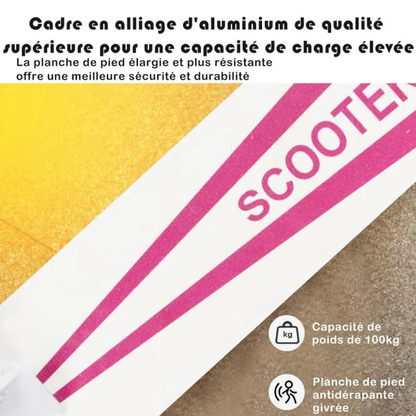Trottinette Sport avec Plateau en Aluminium Poignée Ajustable pour les Enfants de 10 ans et plus Rose