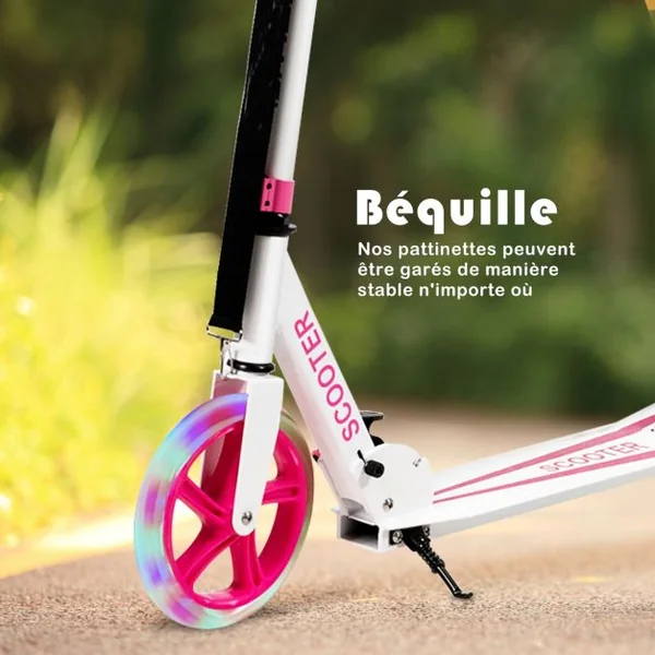 Trottinette Sport avec Plateau en Aluminium Poignée Ajustable pour les Enfants de 10 ans et plus Rose