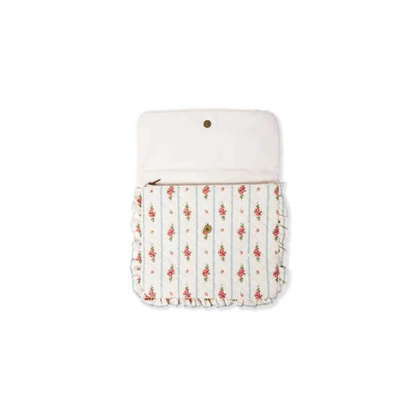 Trousse matelassée en coton à motifs fleurs avec bords froufrou
