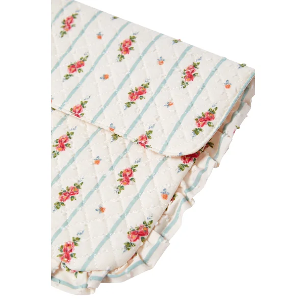 Trousse matelassée en coton à motifs fleurs avec bords froufrou
