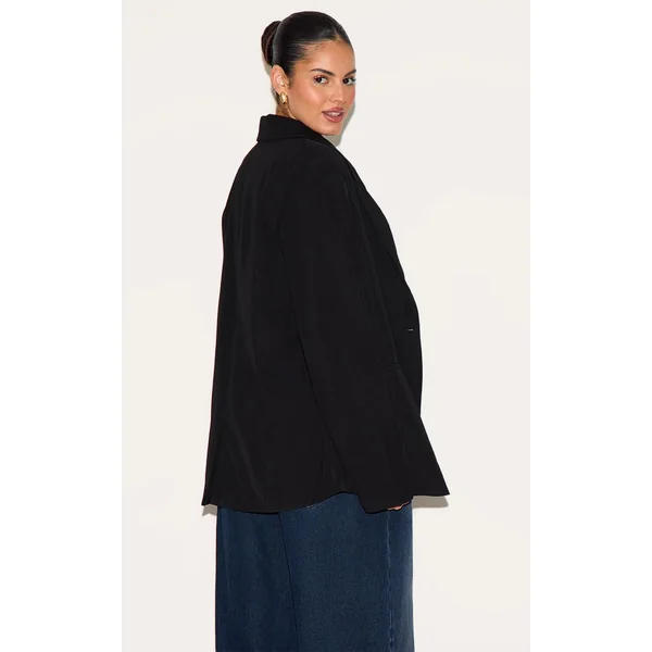 Très Noir Blazer Grande Taille À Col Exagéré Oversize