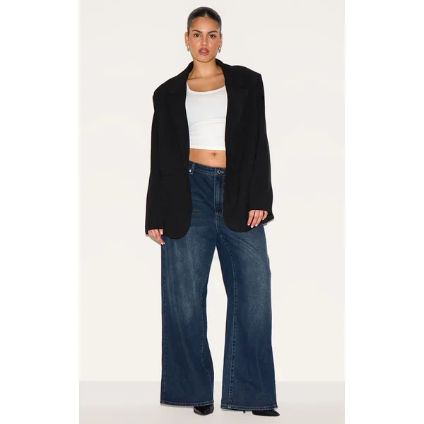 Très Noir Blazer Grande Taille À Col Exagéré Oversize