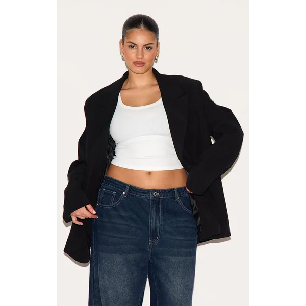Très Noir Blazer Grande Taille À Col Exagéré Oversize