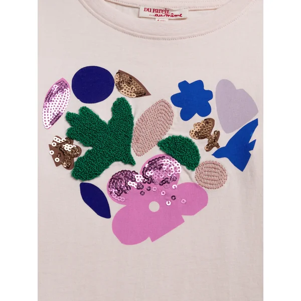 T-shirt beige animation floral fille - Soins Bébé Naturels & Produits Maman Après Naissance