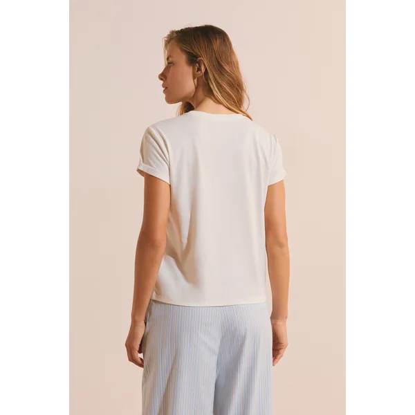 T-shirt de pyjama en coton à imprimé "un croissant s'il vous plaît"