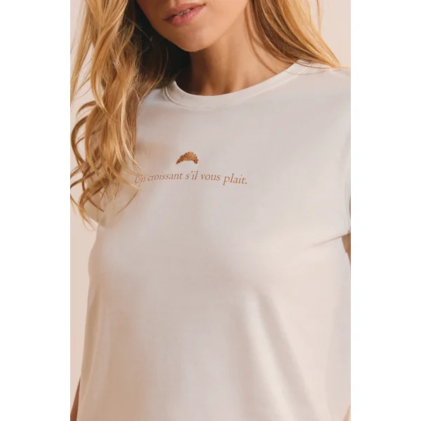 T-shirt de pyjama en coton à imprimé "un croissant s'il vous plaît"