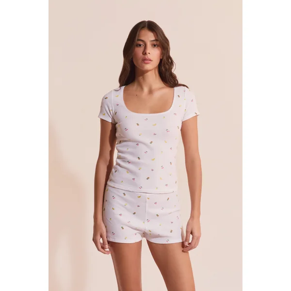 T-shirt gaufré en coton à motifs fruits