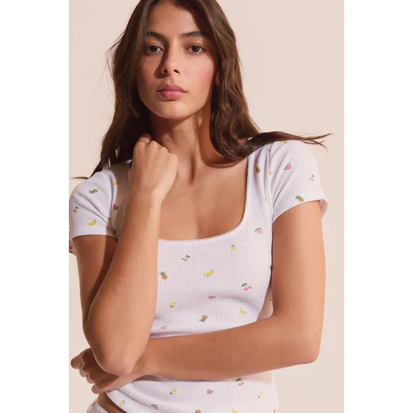 T-shirt gaufré en coton à motifs fruits